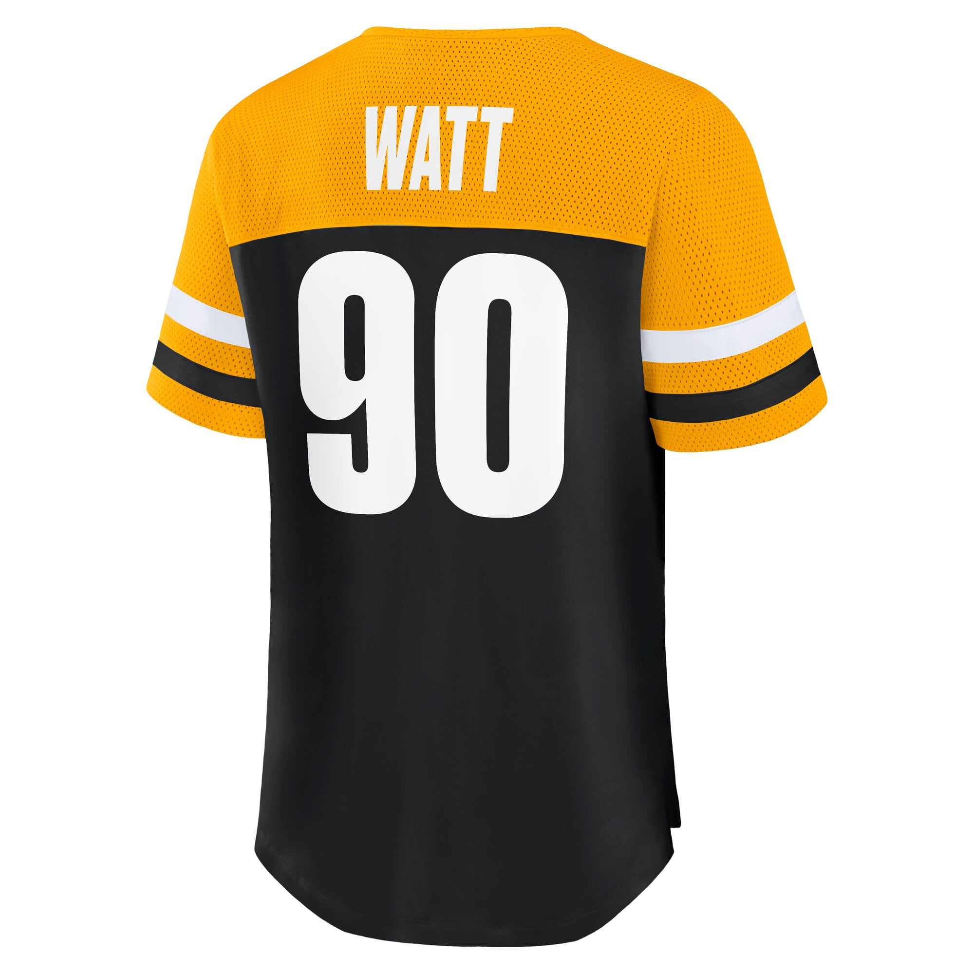 T-shirt Fanatics T.J. Watt noir Pittsburgh Steelers Curl Route Athena à lacets avec nom et numéro pour femme
